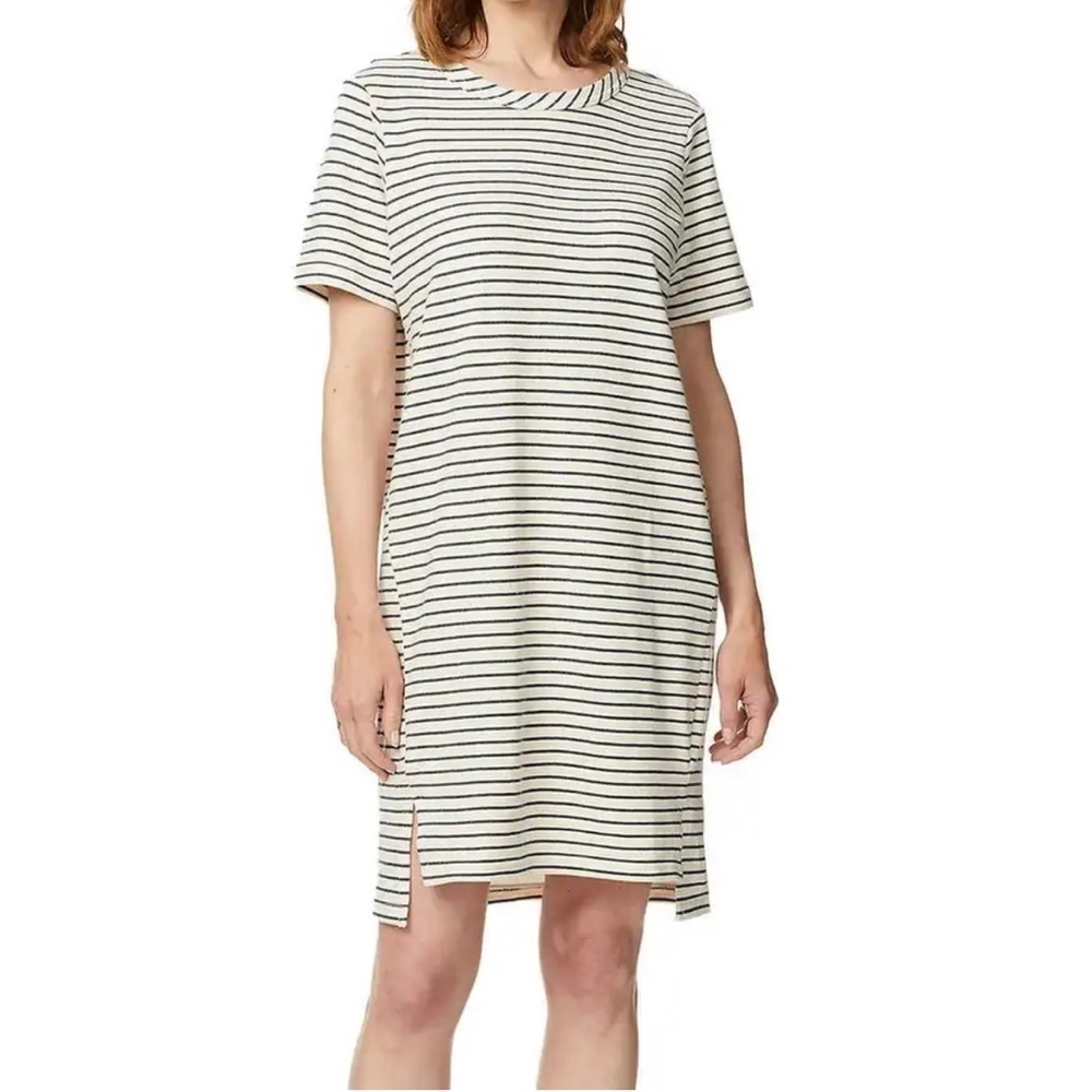 BUFFALO David Bitton crew neck hi low hem cotton palm moss stripes casual dress